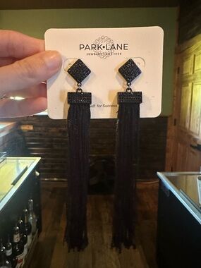 Park Lane Black Beaded Tassel Drop Earrings